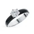Eleganter S925 Sterlingsilber Ring mit schwarzer Emaillierung und rundem Zirkonia - Ring / Innendurchmesser 16mm / Weißgold