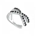 925 sterling silver crossover ear cuff with black zircon stones for non-pierced ears - Black Zircon - White Gold