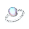 Eleganter S925 Silberring mit einem ovalen Mondstein-Cabochon für einen Retro-Look - Ring (6095866905808) / Innendurchmesser 15.5mm / Weißgold