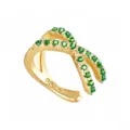 Elegant gold plated 925 silver ear cuff featuring sparkling green zircon double line design. - Green Zircon - Gold