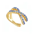 Elegant S925 sterling silver crisscross ear cuff with blue zircons in polished gold finish - Royal Blue - Gold