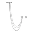 Detailed view of S925 silver tassel chain earring with shimmering zircon studs. - Asymmetric / White Gold