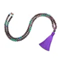 Collar de yoga de 108 cuentas amatista y granate con borla larga morada. - Collar