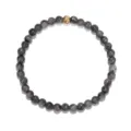 Handgefertigtes elastisches 4mm Labradorit-Steinperlenarmband mit Goldmetallperle - Armband / 4mm Runde Perle / Grauschwarz