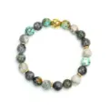 Naturperlen-Armband aus afrikanischem Türkis und Labradorit mit goldenem Lotus - Armband / Innendurchmesser 16cm