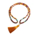 Exquisito collar de yoga con 108 cuentas de mala de piedra natural y una borla de seda amarilla - Collar de 108 Cuentas con Borla Larga / Perímetro aprox. 86cm