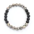 Pulsera hecha a mano de jaspe dálmata natural y cuentas negras mates para meditación - Pulsera de Cuentas de Piedra Moteada