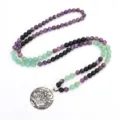 Collar de yoga mala con 108 cuentas de 8mm de amatista y aventurina y colgante loto - Collar