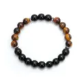 Natur-Tigerauge und schwarzer Onyx Steinperlenarmband mit Vintage-Silber-Zwischenstücken - Armband