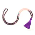 Collar mala artesanal de 108 cuentas con amatista cuarzo rosa y borla de seda violeta - Collar