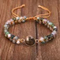 Double-layer Indian Agate stone beaded yoga bracelet with a gold-trimmed faceted mineral stone - India Agate Double Layer Bracelet