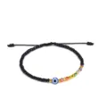 Handgefertigtes Evil Eye Perlenarmband mit bunten Kristallakzenten und Kordelzug - Schwarz