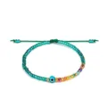 Handgefertigtes verstellbares Perlenarmband mit blauem Evil Eye und bunten Kristallen - Türkisgrün