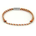 Colorful braided cotton cord bracelet with engraved Six-Character Mantra silver bead - Style 1 (2847) / Red Blue Yellow Black Mix