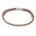 Hand-woven colorful cotton thread bracelet with engraved silver-tone six-syllable mantra charm - Brown Pink White Mix
