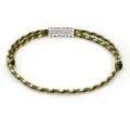 Hand-woven colored cotton rope bracelet with engraved six-character mantra silver bead - Green Brown Yellow Mix