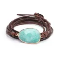 Bracciale avvolgente in amazzonite con pietra sfaccettata ovale e cordino marrone - Marrone scuro