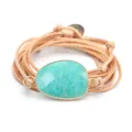 Bracciale avvolgente multistrato fatto a mano con pietra amazzonite e cordino cerato beige - Beige