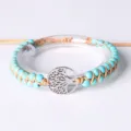 Handgeweven turquoise kralenarmband met roestvrijstalen levensboom bedel voor yoga - Groene Turquoise Zilver Roestvrij Staal