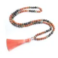 Collar de 108 cuentas Mala con piedras labradorita y borla rosa, estilo yoga bohemio - Collar