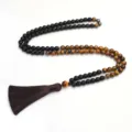108 Perlen Tigerauge und Obsidian Mala-Halskette mit Quaste für Yoga und Meditation - Halskette