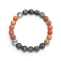 Pulsera bohemia con cuentas de labradorita gris y piedra con vetas de madera roja - Pulsera