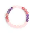Pulsera elástica de cuentas de cuarzo rosa natural y amatista con piedras rosas y moradas - Pulsera