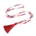 Collar mala de yoga de 108 cuentas de cuarzo rosa y amatista con borla roja larga - Collar