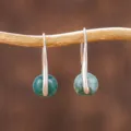 Elegante Ohrhänger im französischen Stil mit runden grünen Amazonit-Natursteinperlen - Indischer Achat Silber Haken