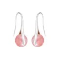 Elegante silberne Ohrhaken im französischen Stil mit glatten rosa runden Steinanhängern - Wassermelonenquarz Silber Haken