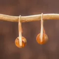 Elegante Tigerauge-Ohrhänger mit roségoldenem Haken auf einem natürlichen Asthintergrund. - Bilderstein Gold Haken