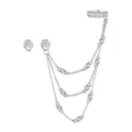 Elegant 925 sterling silver ear cuff set with triple tassel chains and cubic zirconia stones - Asymmetric / White Gold