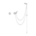 Elegant 925 sterling silver star tassel ear cuff set with sparkling cubic zirconia - Asymmetric Design (Enhanced) / White Gold
