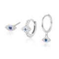 925 sterling zilveren boze oog oorbellen set met blauwe zirkoon en micro-pave. - #1 Platina