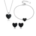 925 Sterling Silber Herz Schmuckset mit schwarzem Achat Halskette Armband Ohrringen - Dreiteiliges Set / 925er Silber