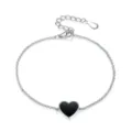Elegantes Armband aus 925er Sterlingsilber mit einem Herzanhänger aus schwarzem Achat - Armband / 925er Silber