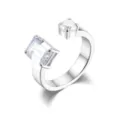Minimalistischer offener Ring aus 925er Sterlingsilber mit Smaragdschliff und runden Steinen - Ring (16mm)