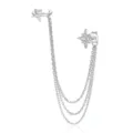 925 sterling silver star ear cuff with triple chain tassel and zircon stones - Single Side Octagonal Star / White Gold