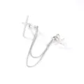 925 sterling silver minimalist cross earring set with double chain tassel ear cuff - Single Side Cross Design / White Gold