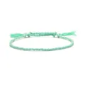 Handgewebtes, verstellbares Armband aus minzgrüner Baumwolle mit feinen Quasten für Damen - Viersträngiger Quastenstil (7) / Mintgrün