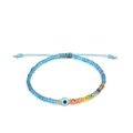 Handgefertigtes blaues Perlenarmband mit bösem Blick und Regenbogenkristallen - Hellblau