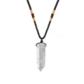 Hexagonal white crystal prism pendant necklace with braided brown rope cord - White Crystal