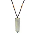 Hexagonal citrine crystal column pendant necklace with dark brown braided adjustable rope - Citrine