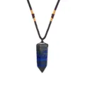Natural blue lapis lazuli hexagonal pillar crystal pendant necklace with brown braided cord - Lapis Lazuli