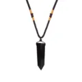 Black hexagonal prism crystal pendant necklace with brown braided rope - Obsidian
