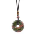 Vintage Unakite Stein Ping'an Kou Donut Anhänger Halskette mit verstellbarer Kordel - Unakit