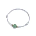 Handgefertigtes verstellbares Wachskordelarmband mit grünem Lavastein und Goldperlen - Grau