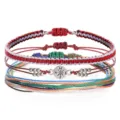 Handmade stackable Bohemian wax cord bracelet set featuring a vintage compass charm - Compass Style (3521)