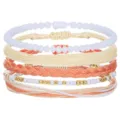 Stacked handmade bohemian wax cord bracelet set with white crystal and seed beads - Peach Orange Crystal Style (3531)