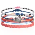 Bohemian handmade wax cord bracelet set with silver sea turtle charm and colorful beads - Colorful Turtle Style (3520)